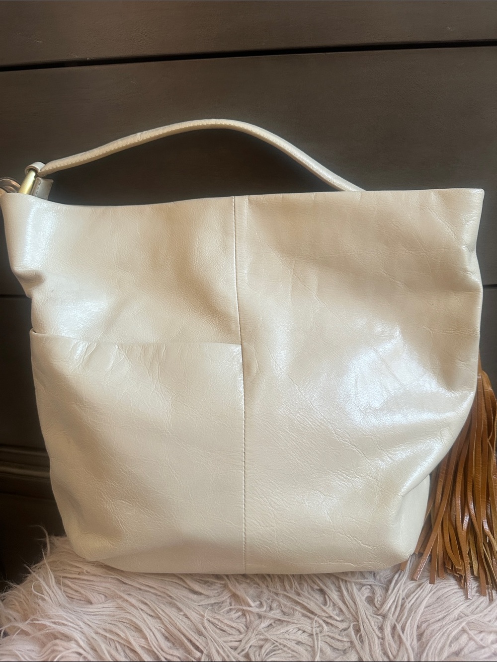 HOBO Cream Leather Hobo with Tassel Accent - Picture 2 of 9